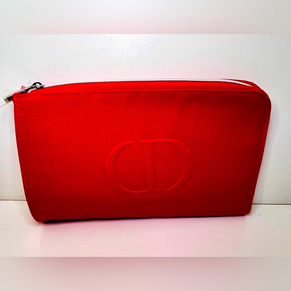 Dior Red Vibrant Fabric Flat Pouch with Embroidered CD logo
